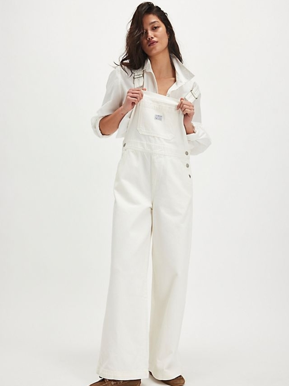 Levis Cream Wide-Leg Overalls